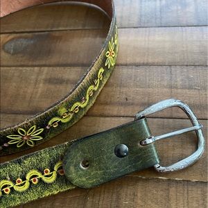 Handmade leather flower embossed belt